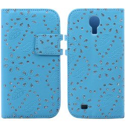 Samsung Galaxy S4 Diamond Leather Wallet Case with Stand (Blue)